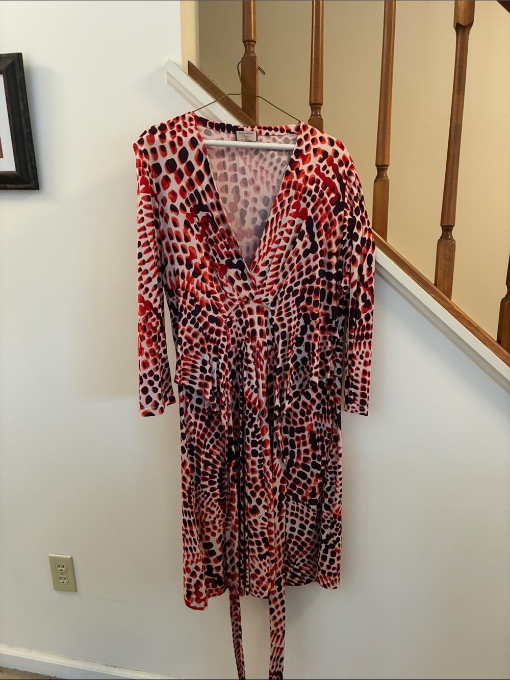 Banana Republic Red and Brown Printed Wrap Dress